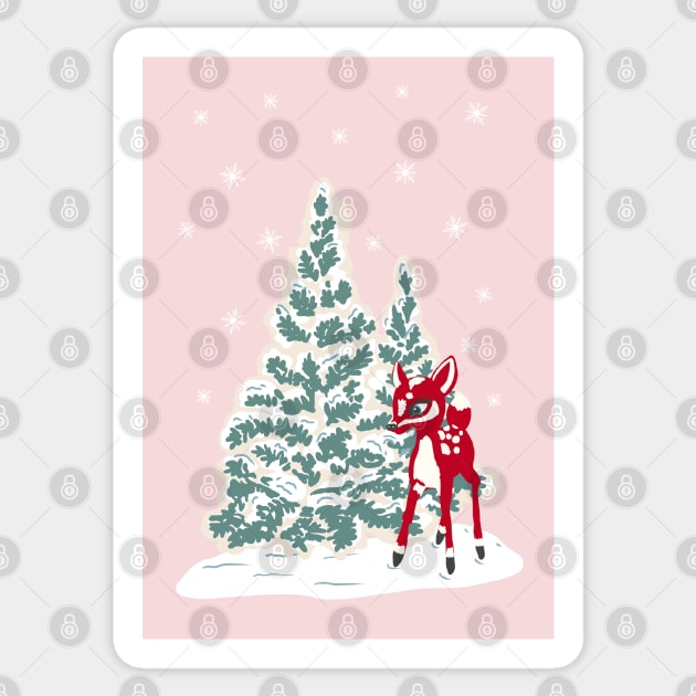 Vintage Christmas Tree Cookies with Baby Deer Cake Decoration Sticker by NattyDesigns